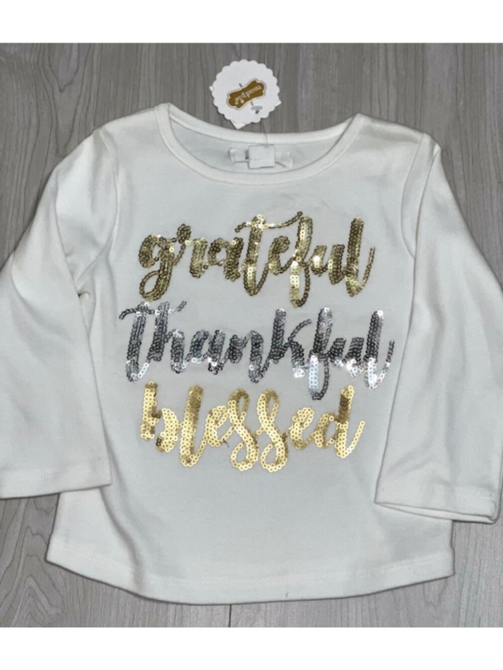 Mud Pie 12m 18m NWT sequin Thanksgiving fall shirt Grateful Thankful blessed